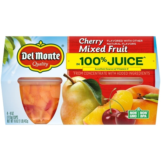 Del Monte Cherry Mixed Fruit in 100% Juice, 6 x 4 oz Case - DOT product image 2