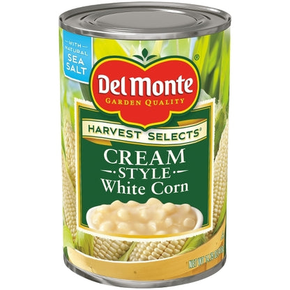 Del Monte White Cream Style Corn, 12 x 14.75 oz Case - Fruit & Sides