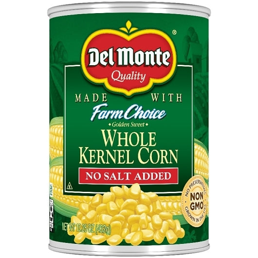 Del Monte No Salt Added Whole Kernel Golden Corn, 24 x 15.25 oz Case - DOT product image 6
