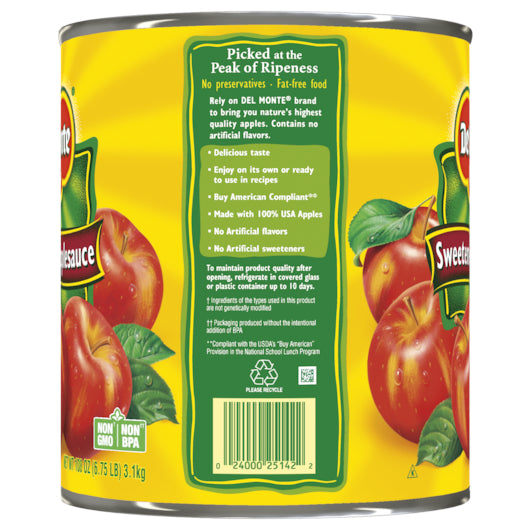Del Monte Sweetened Applesauce, 6 x 108 oz Case - DOT product image 4