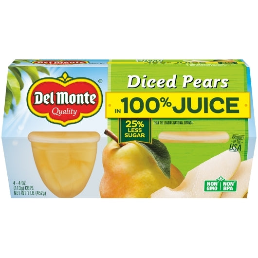 Del Monte Pears Diced in Juice, 6 x 16 oz Case - Dried Fruit & Fruit Snacks
