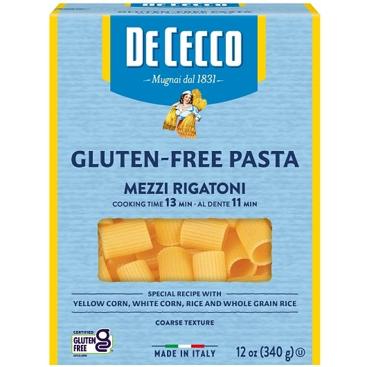 De Cecco No. 26 Coarse Texture Mezzi Rigatoni Pasta, 6 x 12 oz Case - Pantry Ingredients