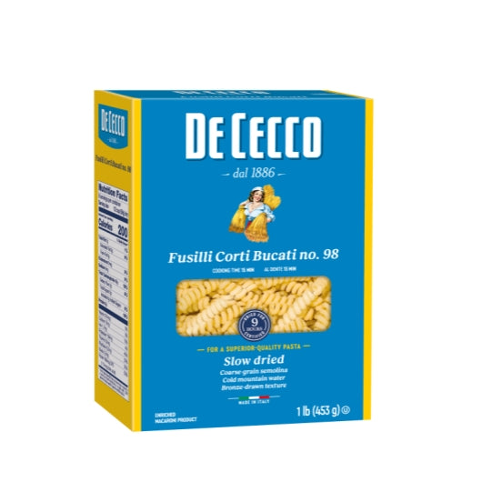 De Cecco No. 98 Fusilli Corti Bucati, 12 x 1 lb Case - Pantry Ingredients