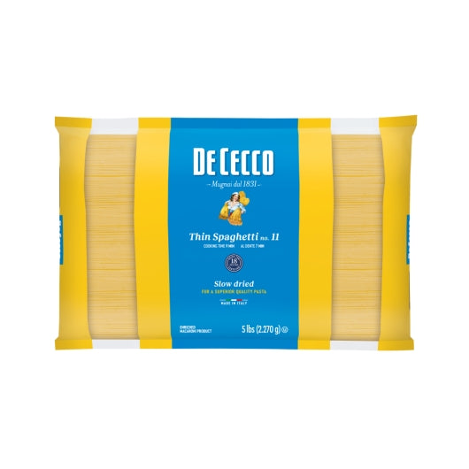 De Cecco No. 11 Thin Spaghettini, 4 x 5 lb Case - Pantry Ingredients