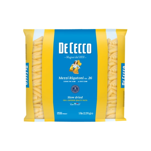 De Cecco No. 26 Mezzi Rigatoni, 4 x 5 lb Case - Pantry Ingredients