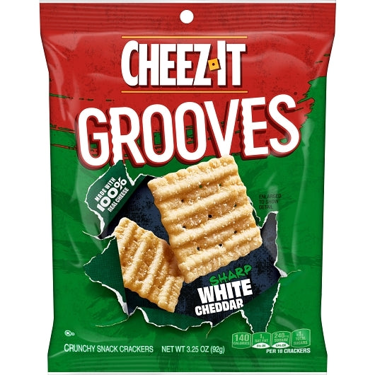 Cheez-It Grooves Sharp White Cheddar Crackers, 6 x 3.25 oz Case - Crackers & Grahams