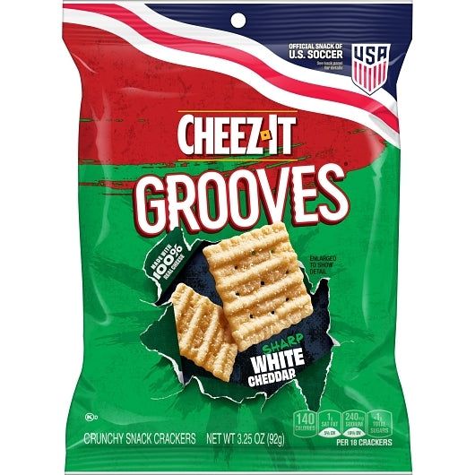 Cheez-It Grooves Sharp White Cheddar Crackers, 6 x 3.25 oz Case - Crackers & Grahams
