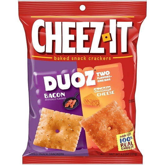 Cheez-It Duoz Bacon And Cheddar Cheese Crackers, 6 x 4.3 oz Case - Crackers & Grahams