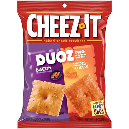 Sunshine Cheez It Duoz Bacon and Cheddar Cheese Crackers, 6 x 4.3 oz Case - Front/center packaged product image