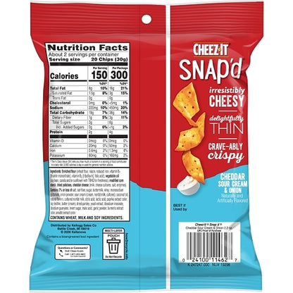 Kelloggs Cheez It Snap'd Cheddar Sour Cream And Onion Crackers, 6 x 2.2 oz Case - DOT product image 7