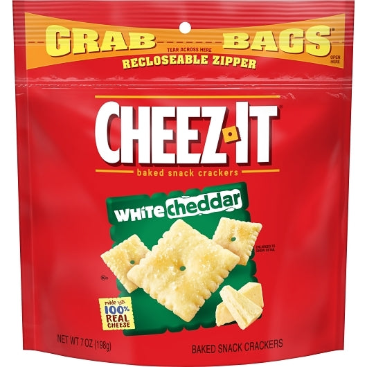Cheez-It Grab Bag Reclosable White Cheddar Crackers, 6 x 7 oz Case - Crackers & Grahams