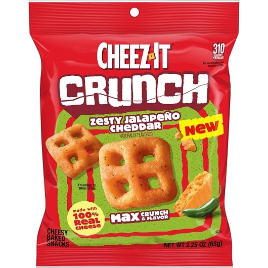 Cheez-It Crunchy Zesty Jalapeno Cheddar Crackers, 6 x 2.25 oz Case - Crackers & Grahams