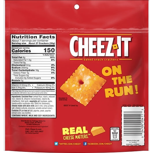 Cheez-It Grab Bag Reclosable Original Crackers, 6 x 7 oz Case - DOT product image 8