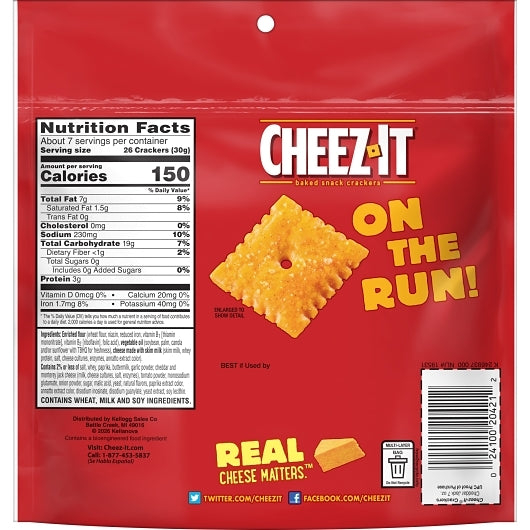 Cheez-It Grab Bag Reclosable Cheddar Jack Crackers, 6 x 7 oz Case - DOT product image 8