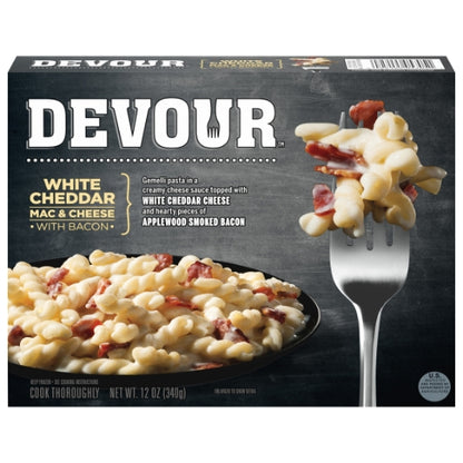 Devour White Cheddar Mac n Cheese with Bacon, 8 x 12 oz Case - Prepared Foods