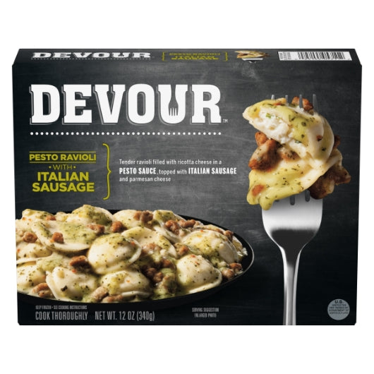 Devour Pesto Ravioli with Italian Sausage, 8 x 12 oz Case - Prepared Foods