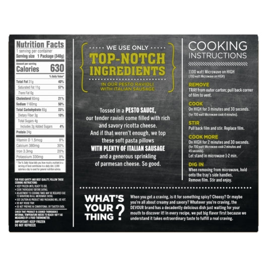 Devour PESTO RAVIOLI WITH ITALIAN SAUSAGE, 8 x 12 oz Case - DOT product image 5