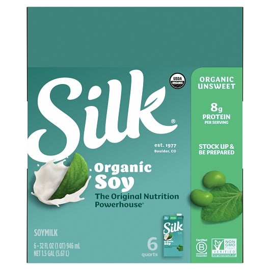Silk Aseptic Unsweetened Soymilk, 6 x 32 fl oz Case - Beverages