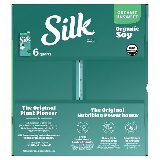 Silk Aseptic Unsweetened Soymilk, 6 x 32 fl oz Case - DOT product image 5