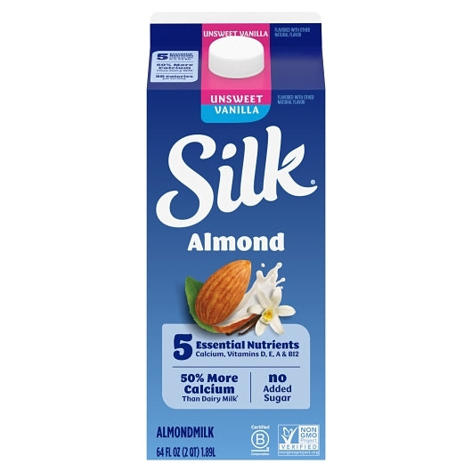 Silk Extended Shelf Life Pure Unsweetened Vanilla Almond Milk, 6 x 64 fl oz Case - Beverages
