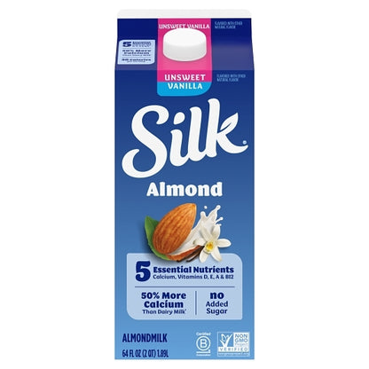 Silk Extended Shelf Life Pure Unsweetened Vanilla Almond Milk, 6 x 64 fl oz Case - Beverages