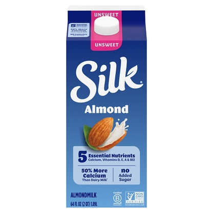 Silk Extended Shelf Life Unsweetened Almond Milk, 6 x 64 fl oz Case - Beverages