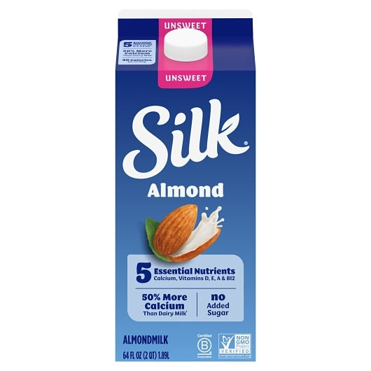 Silk Extended Shelf Life Unsweetened Almond Milk, 6 x 64 fl oz Case - Beverages