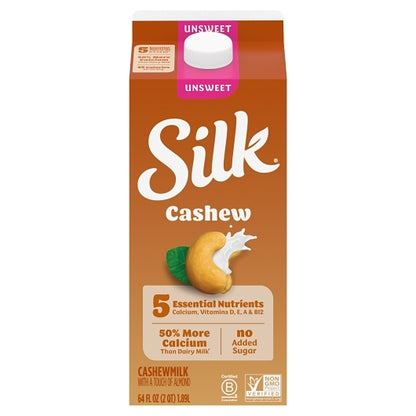 Silk Extended Shelf Life Unsweetened Cashew Milk, 6 x 64 fl oz Case - Nuts & Seeds