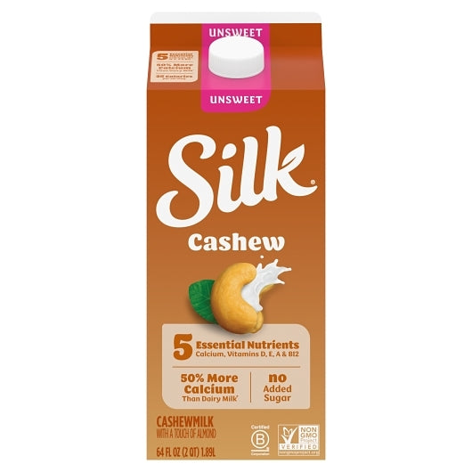 Silk Extended Shelf Life Unsweetened Cashew Milk, 6 x 64 fl oz Case - Nuts & Seeds