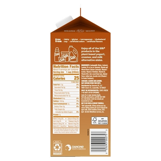 Silk Extended Shelf Life Unsweetened Cashew Milk, 6 x 64 fl oz Case - DOT product image 3