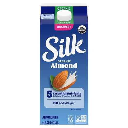 Silk Unsweetened Club Pack Extended Shelf Life Almond Milk, 3 x 3 x 192 fl oz Case - Beverages
