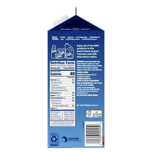 Silk Unsweetened Club Pack Extended Shelf Life Almond Milk, 3 x 3 x 192 fl oz Case - DOT product image 3