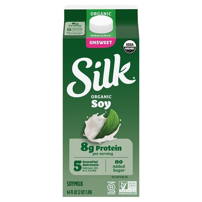 Silk Organic Unsweetened Soy Milk, 6 x 64 fl oz Case - Beverages