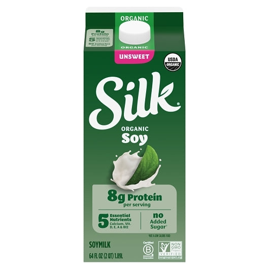 Silk Organic Unsweetened Soy Milk, 6 x 64 fl oz Case - Beverages