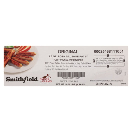 Farmland Ember Farms Sausage Patty Ember Farms Fully Cooked Original 1.5 Ounce, 1 x 10.61 lb Case - DOT product image 8