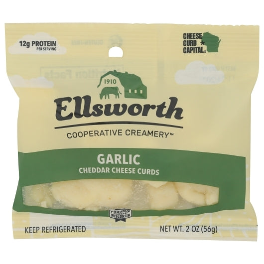 Ellsworth Cooperative Creamery Garlic White Cheddar Cheese Curd, 24 x 2 oz Case - Cheese & Dairy