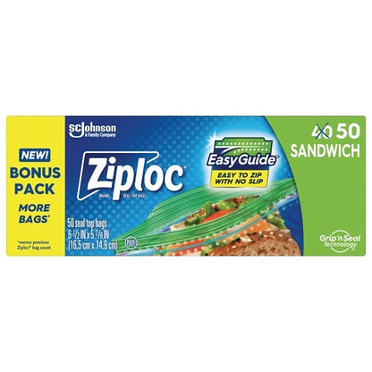 Ziploc Sandwich Bag 50 Ct, 12 x 50 ct Case - Disposables