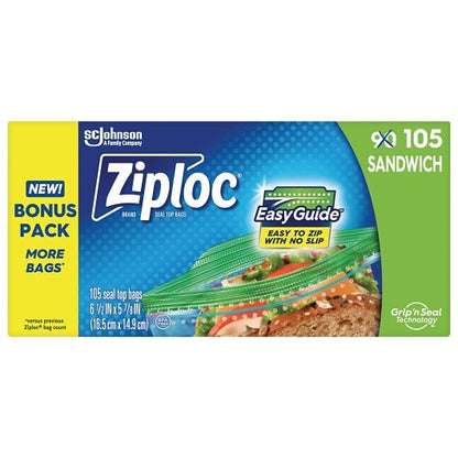 Ziploc Sandwich Bag 105 Ct, 12 x 105 each Case - Disposables