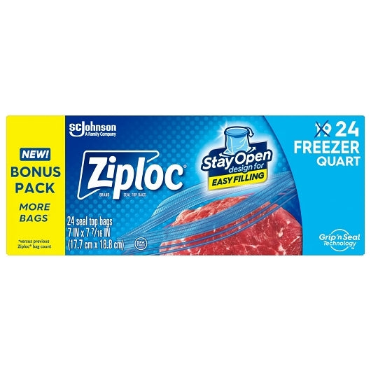 Ziploc Suso Freezer Quart Bag 24 Ct, 12 x 24 each Case - Disposables