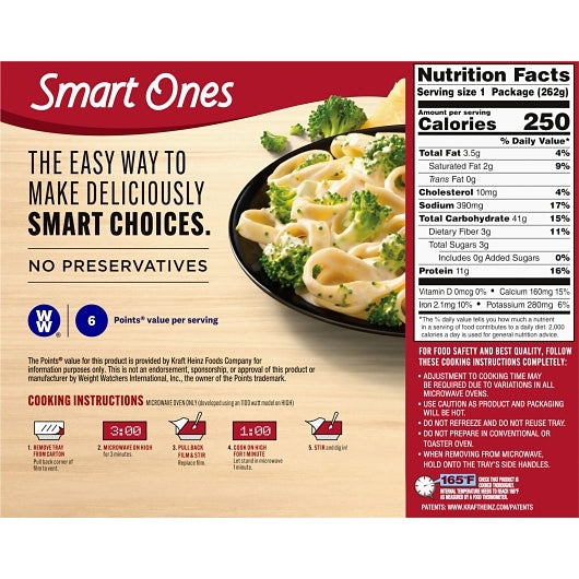 Smart Ones ENTREE SMART ONES FETTUCINI ALFREDO, 12 x 262 GR Case - DOT product image 5