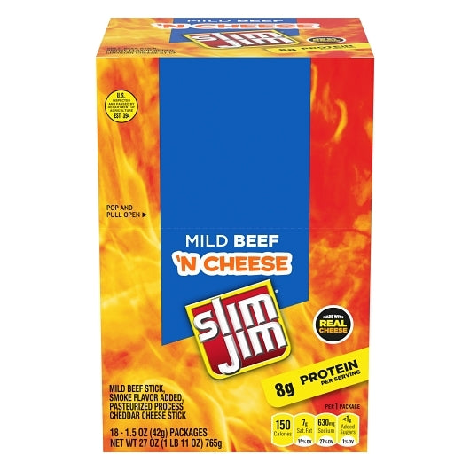 Slim Jim Beef And Cheese Snack Sticks, 6 x 18 x 1.5 oz Case - DOT product image 2