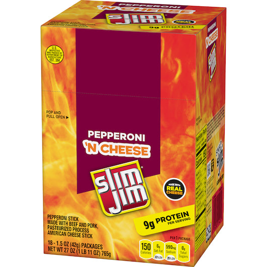 Slim Jim Pork & Beef Pepperoni 'N Cheese Snack Sticks, 6 x 18 x 1.5 oz Case - DOT product image 4