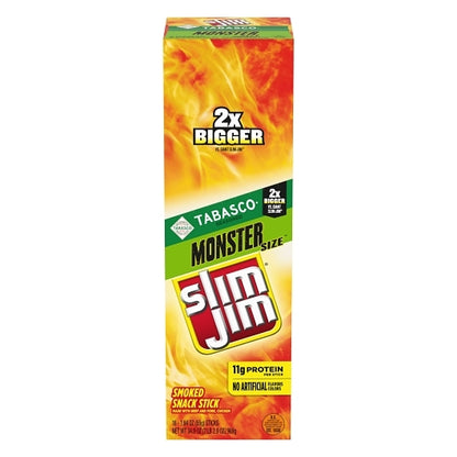 Slim Jim Monster Tabasco Flavored Smoked Meat Snack Sticks, 6 x 18 x 1.94 oz Case - Meat Snacks