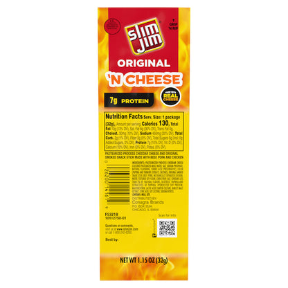 Slim Jim Cheese Original, 6 x 14 x 1.15 oz Case - Meat Snacks