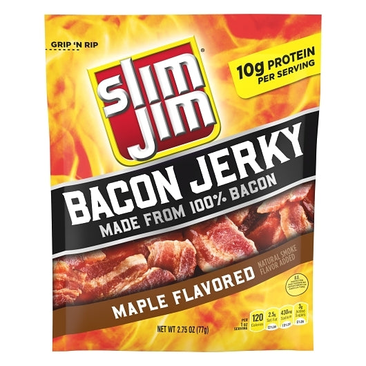 Slim Jim Maple Bacon Jerky, 8 x 2.75 oz Case - Meat Snacks