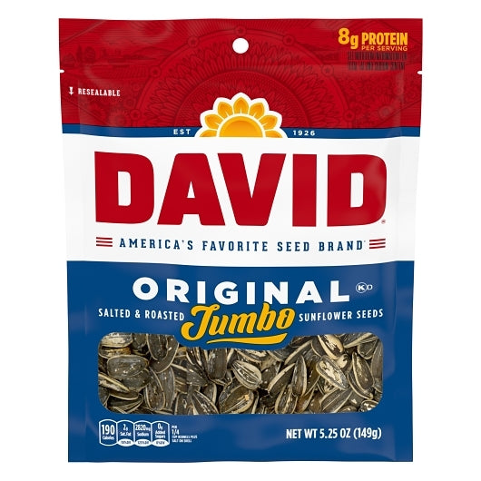 David Roasted & Salted Original Jumbo Sunflower Seeds, 12 x 5.25 oz Case - Nuts & Seeds