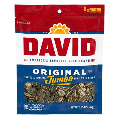 David Roasted & Salted Original Jumbo Sunflower Seeds, 12 x 5.25 oz Case - Nuts & Seeds