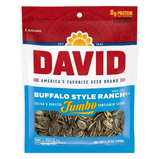 David Roasted & Salted Buffalo Style Ranch Jumbo Sunflower Seeds, 12 x 5.25 oz Case - Nuts & Seeds
