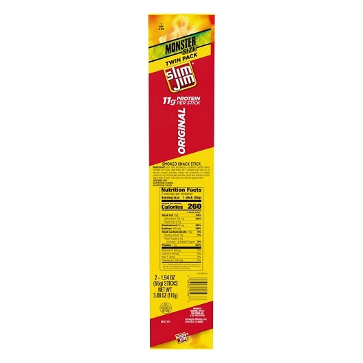 Slim Jim Original Snacks, 6 x 9 x 3.88 oz Case - Meat Snacks