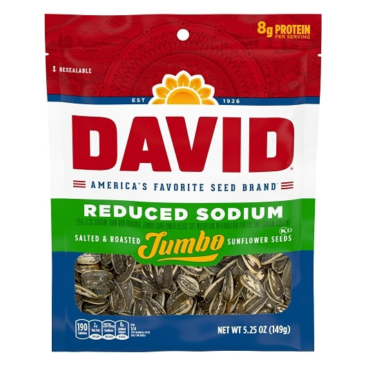 David Reduced Sodium In-Shell Sunflower Seeds, 12 x 5.25 oz Case - Nuts & Seeds
